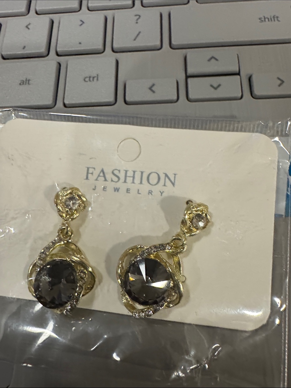 Fashion Jewelry Gold and Smoky Gray Dangle Earrings